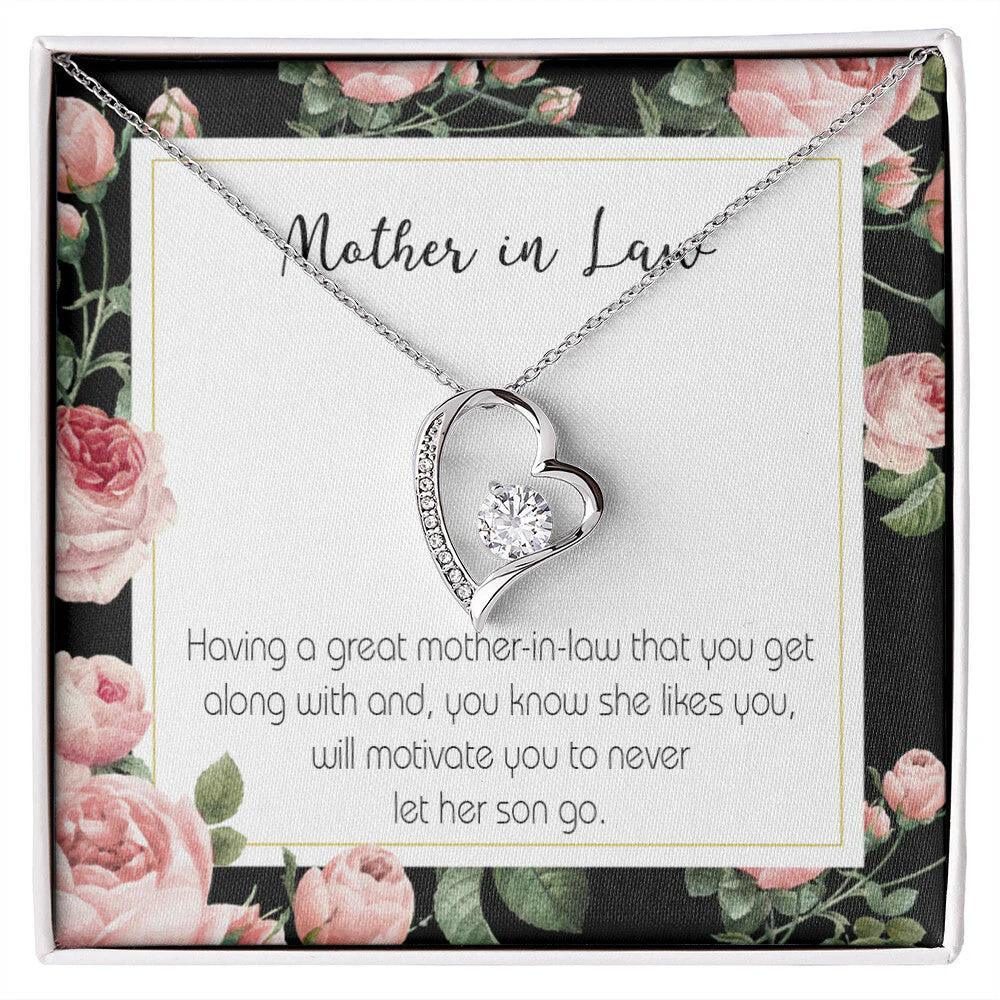 Mother-In-Law Motivates Forever Love CZ Heart Necklace White Gold Standard Box - Picture 1 of 3